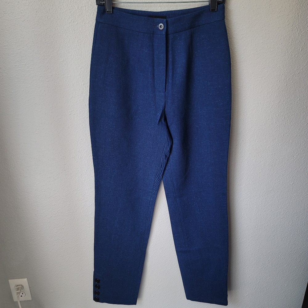 Faye Bentahar Metalic Thread Tapered Trousers Size Small* Color Blue Metalic